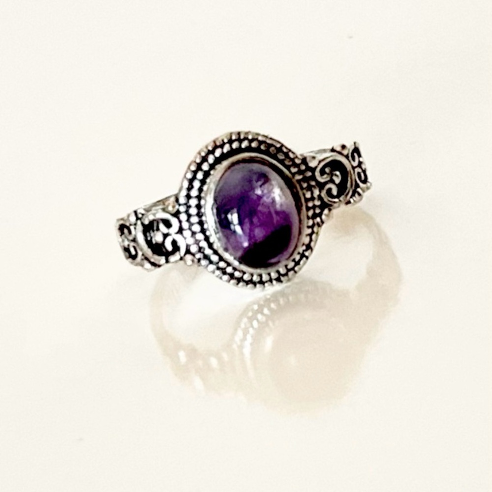 Sterling Silver Plated Amethyst Gemstone Ring Size 6 Handmade